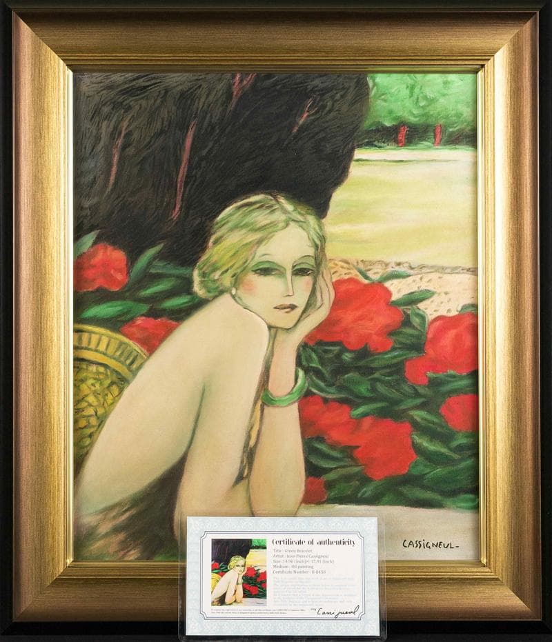 カシニョール　油彩　肉筆『婦人像』表と裏サイン　鑑定書　F8号　額装　b810