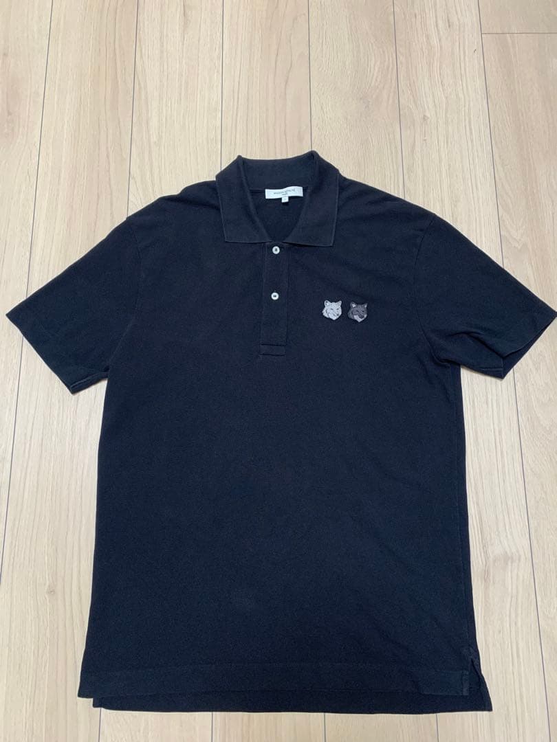 メゾンキツネ ポロシャツ ダブルフォックス L 黒 MAISON KITSUNE
