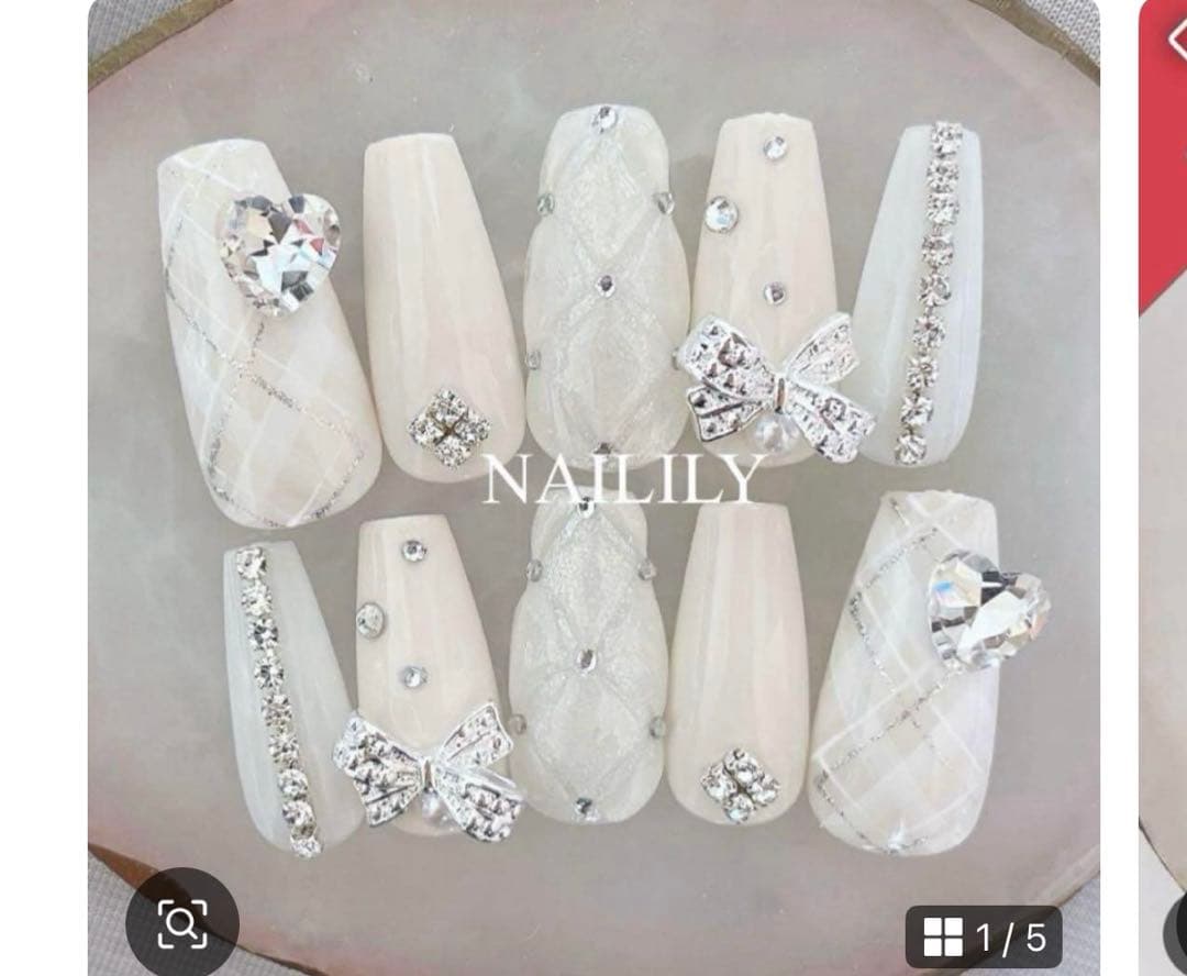 ネイルチップ ツイード リボン ビジュー ガーリー　韓国 量産型