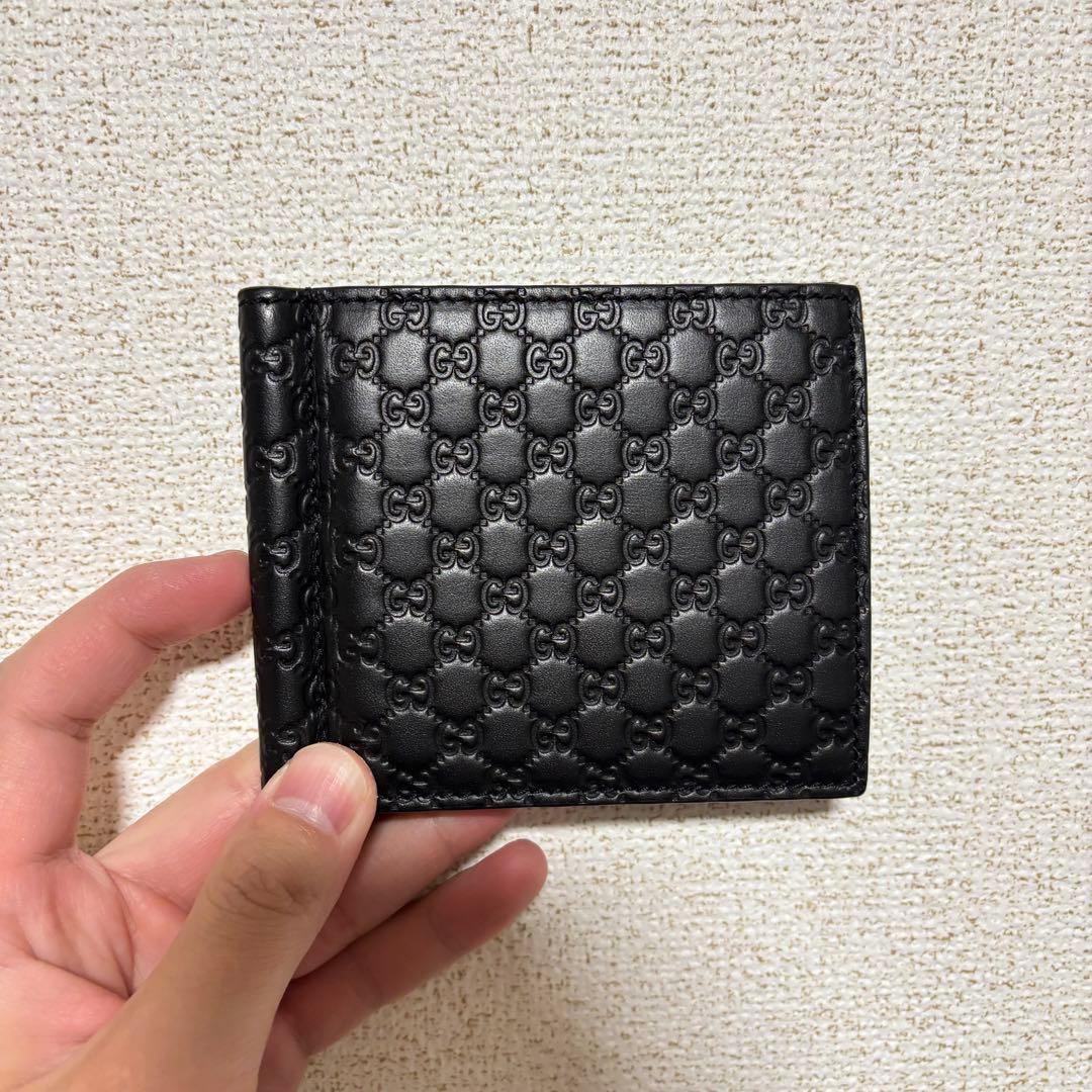 「乱れ桜商事様 」gucci ブラックレザー GGパターン マネークリップ
