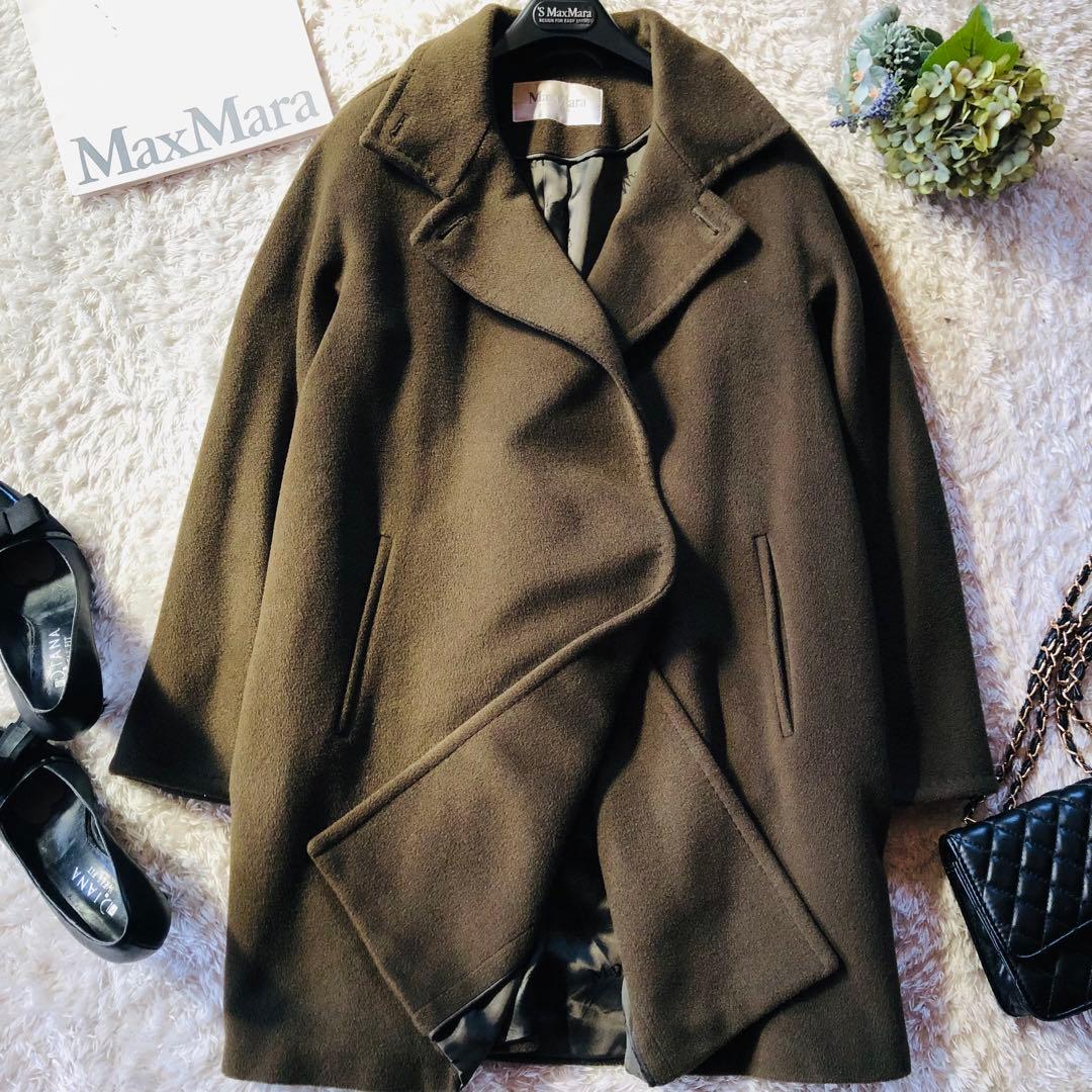 希少色✨美品 マックスマーラ ロングコート カシミヤ 女優襟 オリーブ38