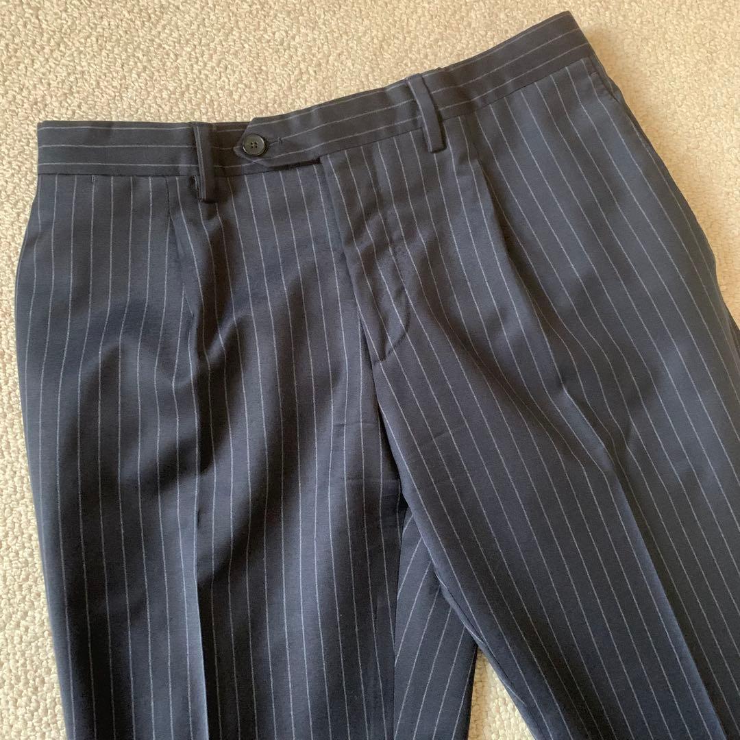 LARDINI シングルスーツ 866AQ ストライプ ウール ネイビー 46