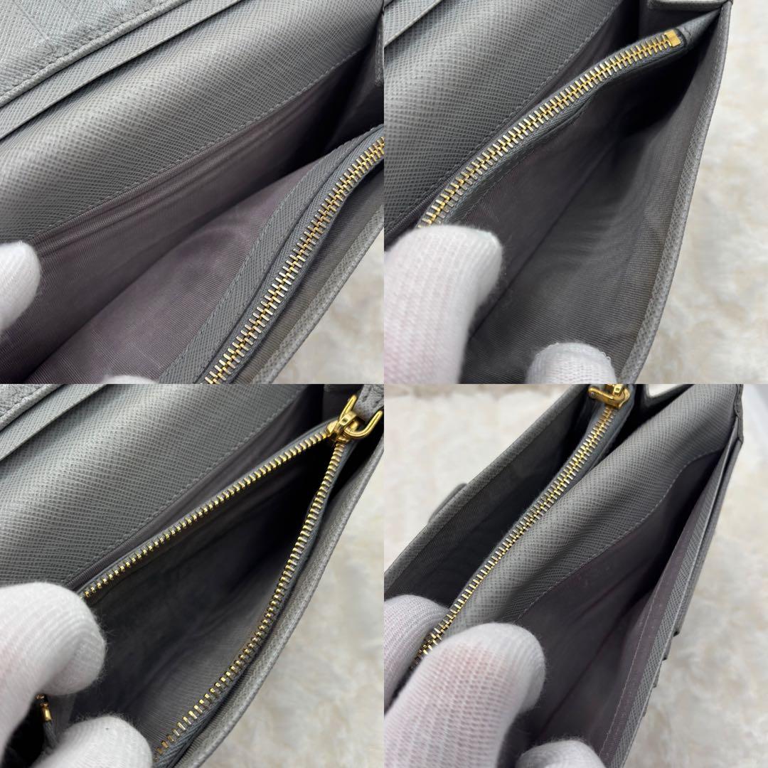 美品　プラダ✨　サフィアーノレザー　長財布　金ロゴ　グレー　ICチップ内蔵