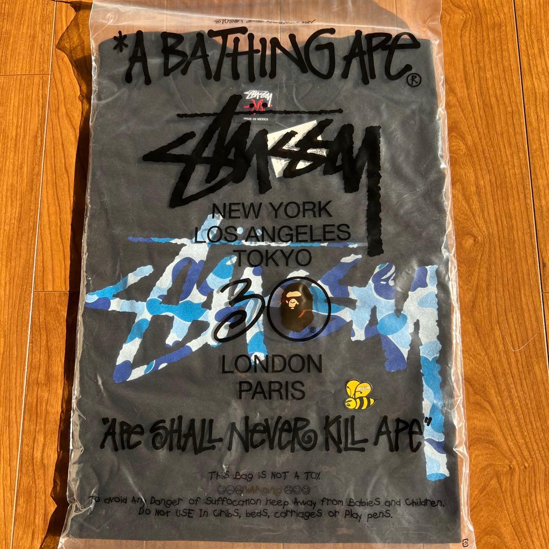 A BATHING APE×stussy30thTシャツ ブルーカモブラックM
