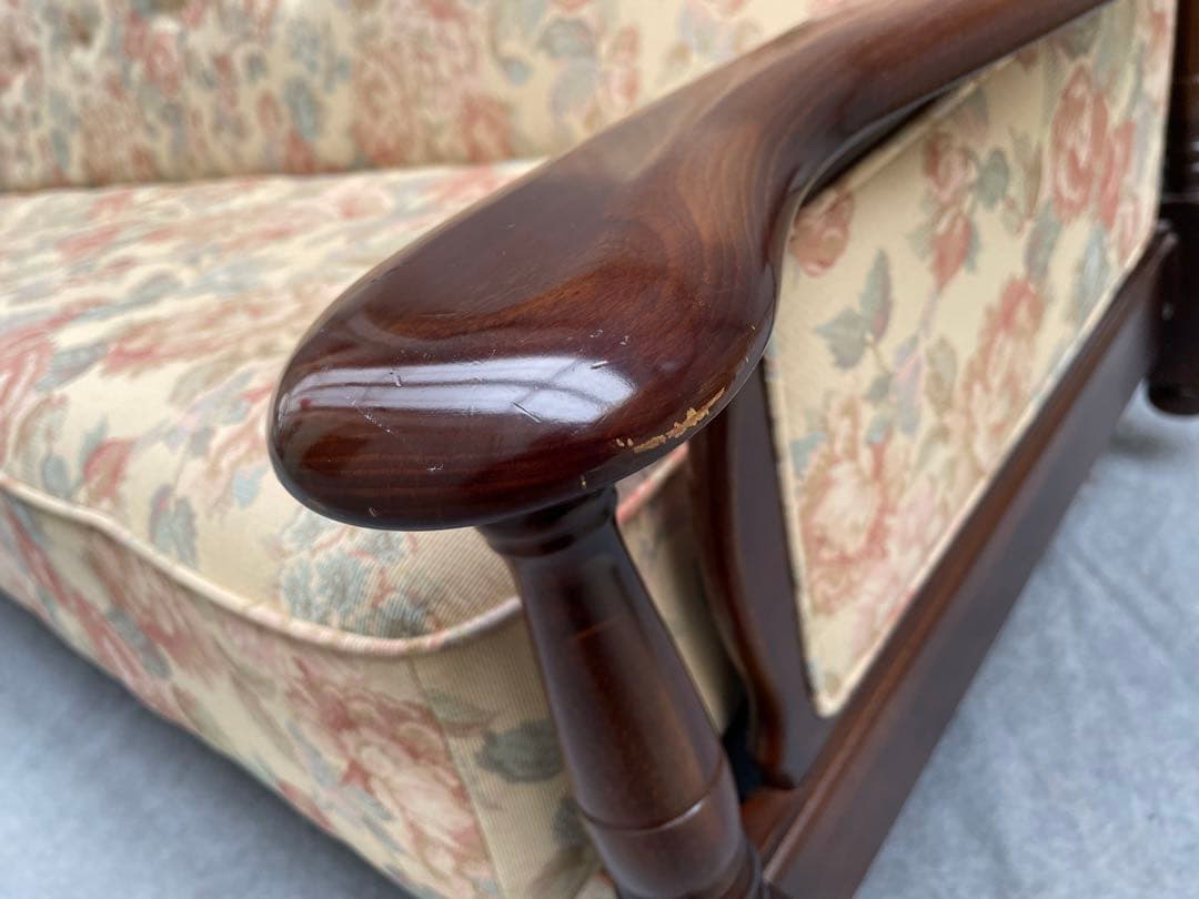 美品　カリモク　コロニアル　ソファベッド　花柄　3人掛け