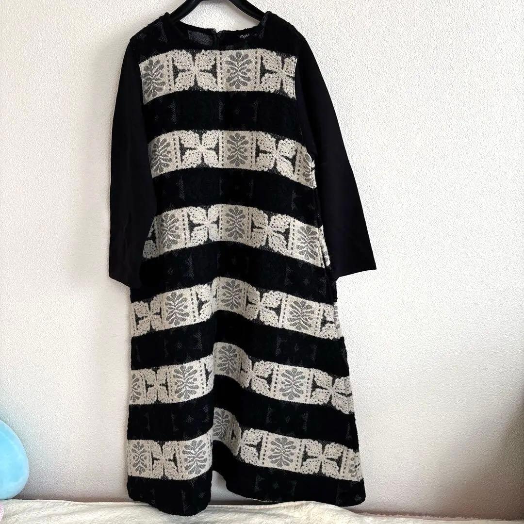 新品☆marble sud マーブルシュッド　黒と白のジャガード長袖ワンピース