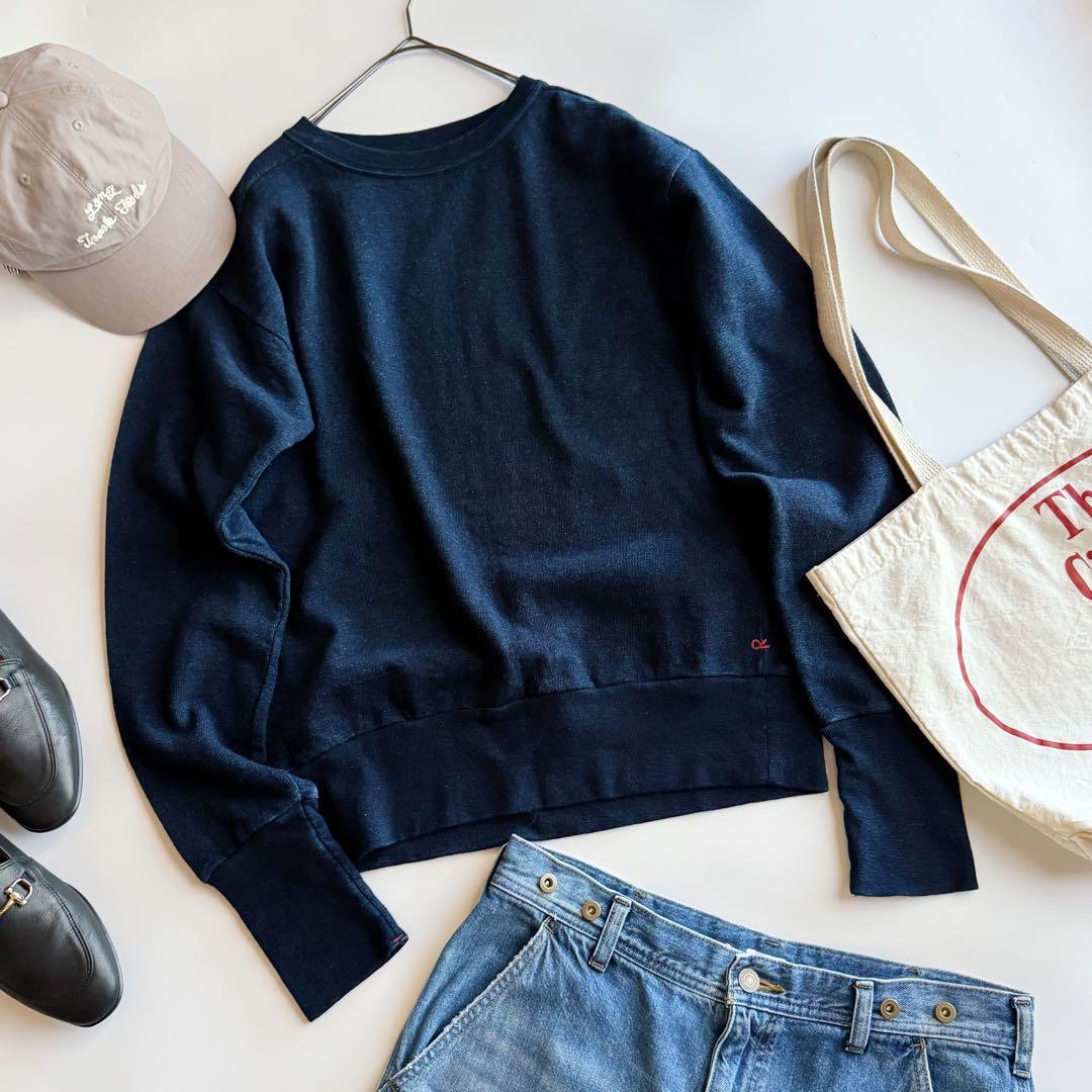 45rpm 45R クルーネックスウェット インディゴブルー 3 藍染め　R刺繍