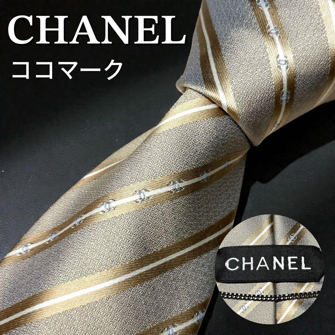 CHANEL ネクタイ 未使用 ココマーク ゴールド レジメンタル