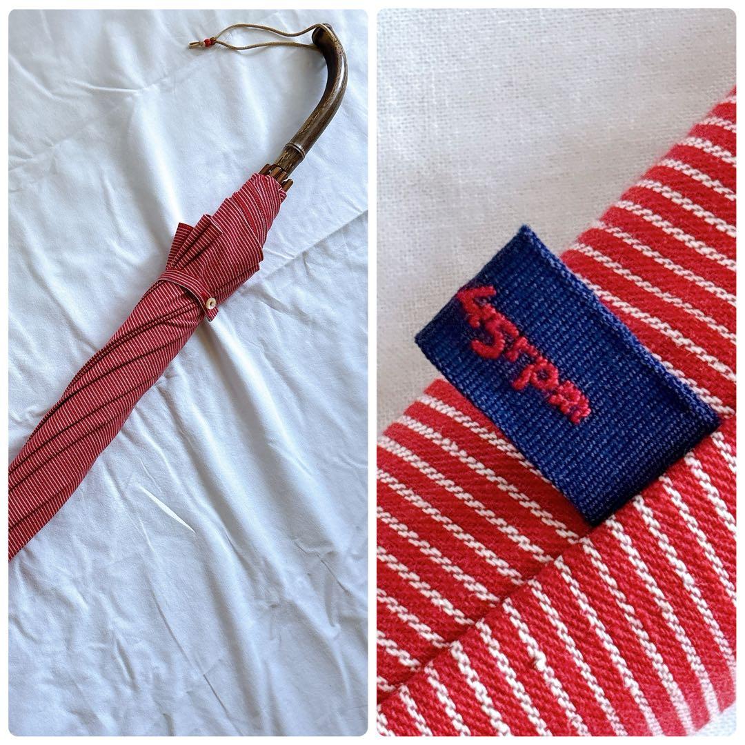 45R 45rpm 日傘 ケース付き ヒッコリー　RED 赤　ストライプ　長傘