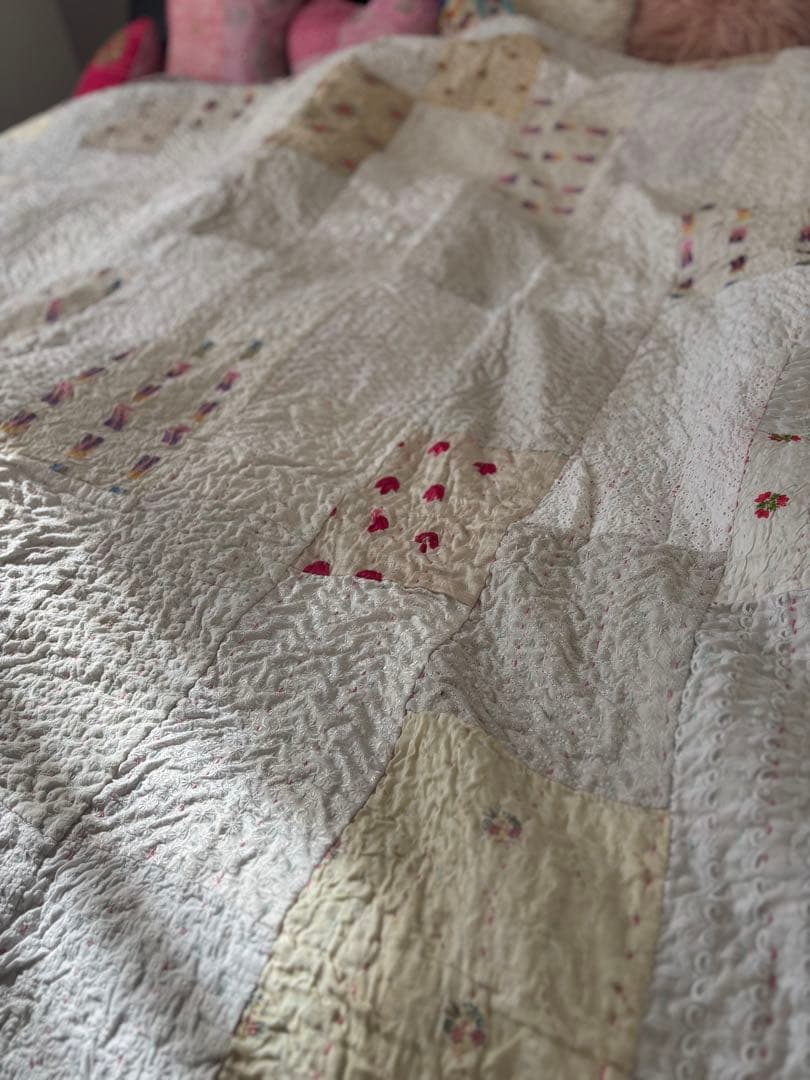 【稀少カラー】大判ラリーキルト　インド刺繍　カンタ　ヴィンテージ　パッチワーク