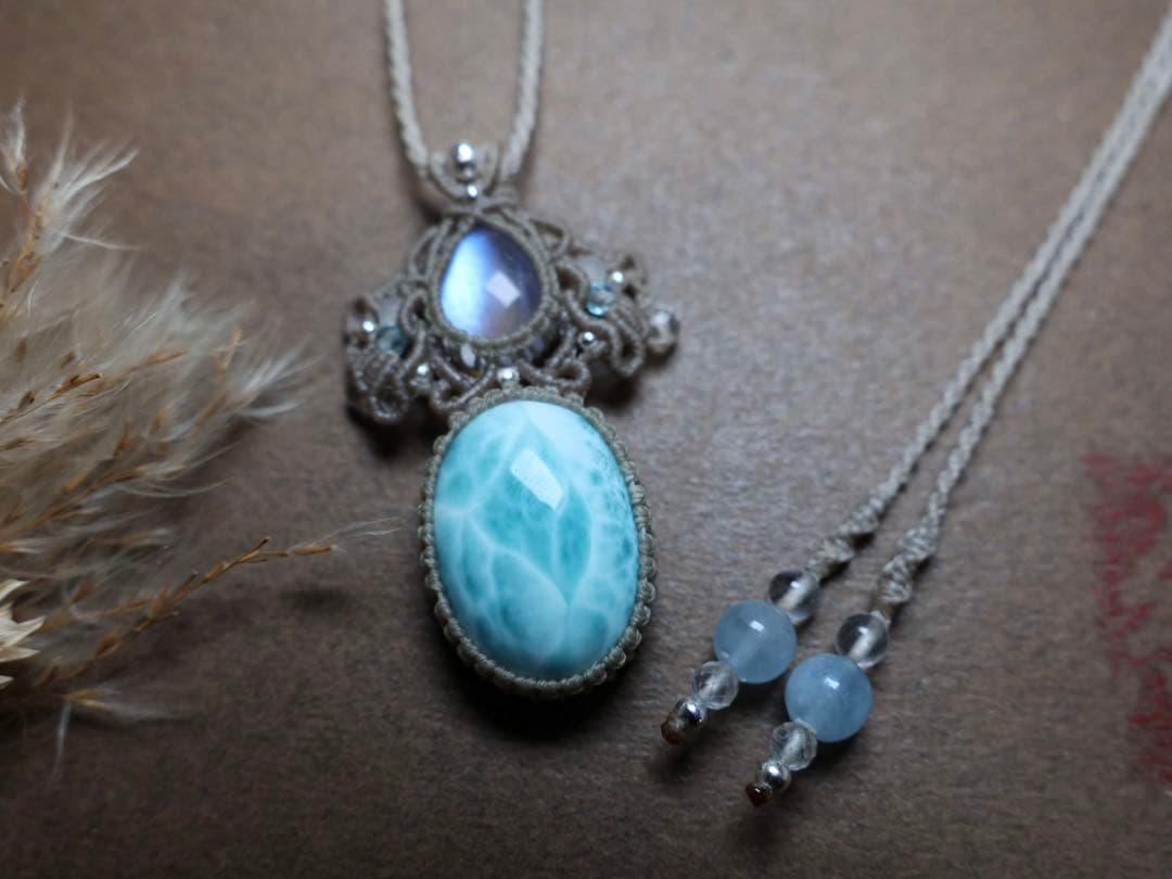 さかい ラリマー　ムーンストーン　マクラメ　ネックレス