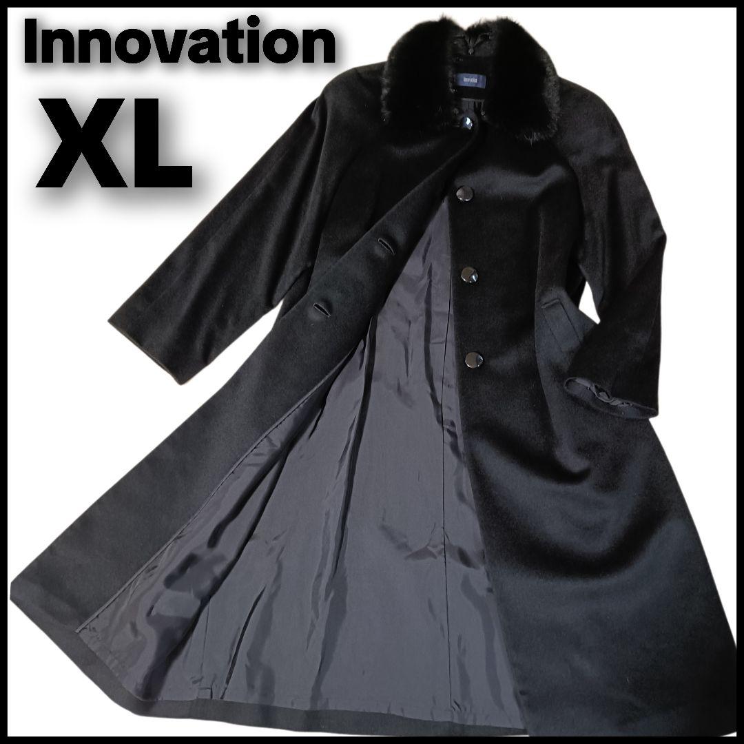 極美品 【大きいサイズ】 カシミヤ100％ チェスターコート 黒 ファー付 XL