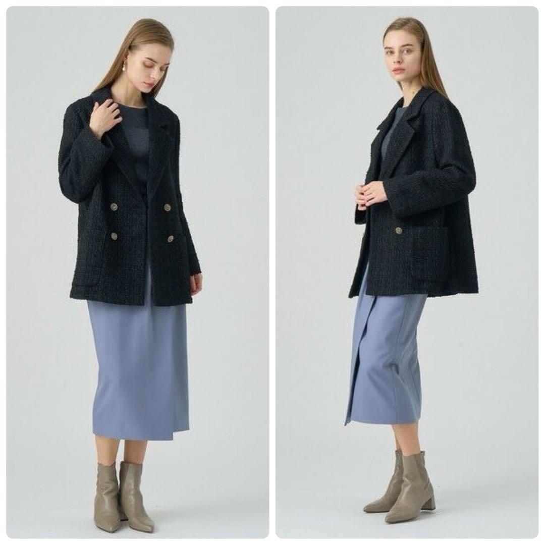 【ANAYI】定価11万　24AW　ラメツイードテーラーダブルコート　ハーフ丈