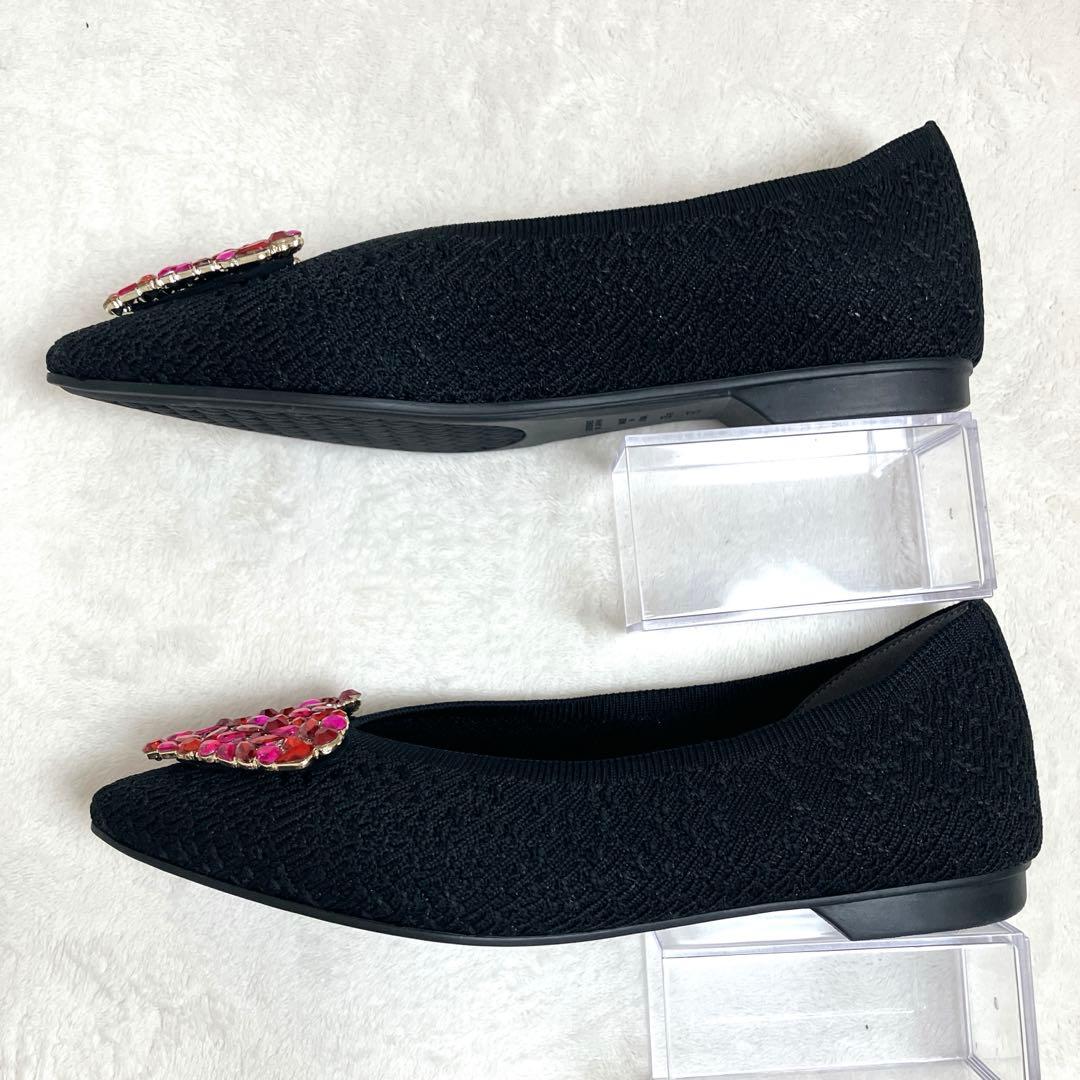 candy 極美品DIANA フラットパンプス 23.5 黒ニット赤ハート