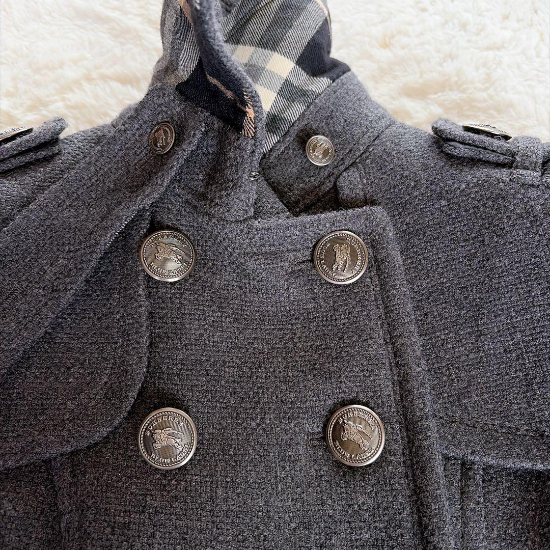 極美品✨【バーバリーブルーレーベル】銀ボタン ダブルショートコート 裾プリーツ