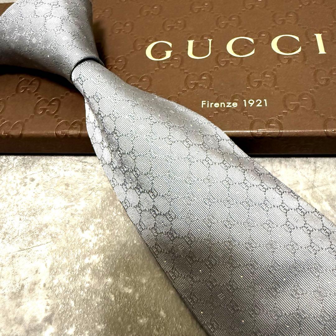 【✨極美品✨】GUCCI グッチ ネクタイ インターロッキング シルバー 結婚式