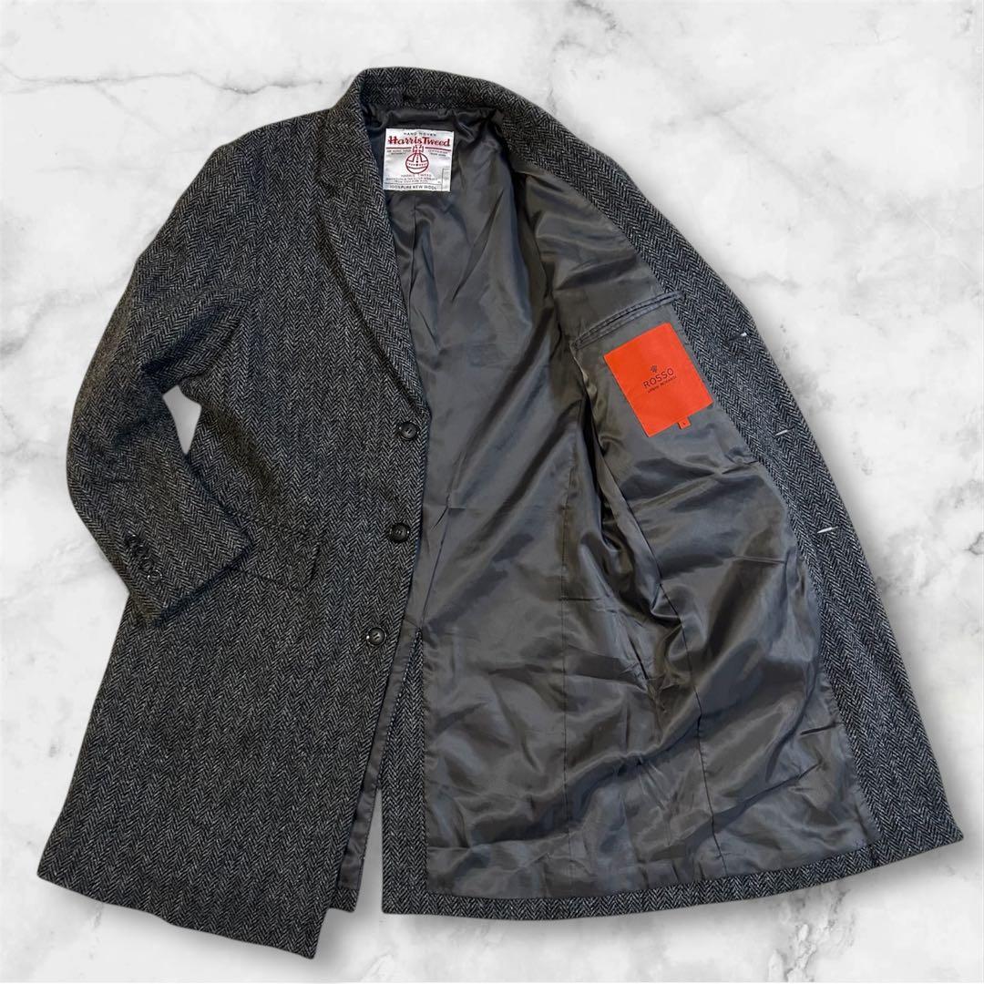 アーバンリサーチロッソ ハリスツイード チェスターコート ヘリンボー ン L