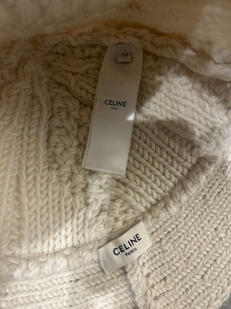CELINE トリオンフ クロシェ ニット帽ハット ホワイト 2AE71286X