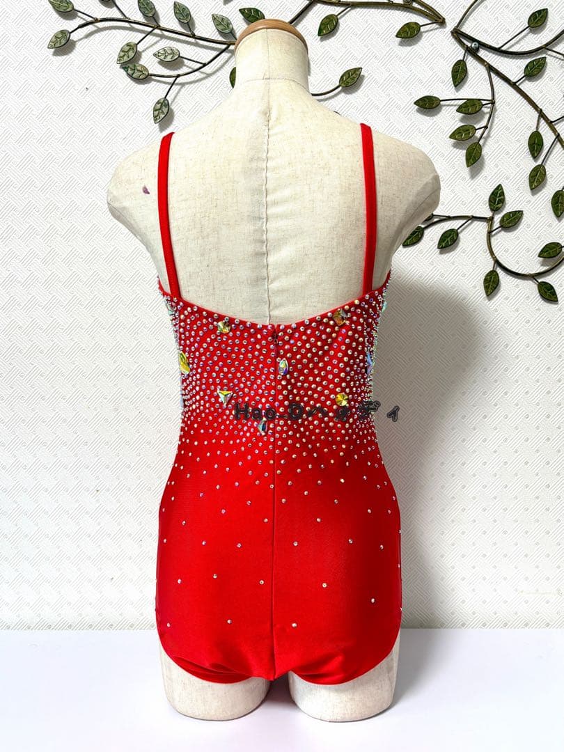 新品★ストーン付き★赤&オーロラ★レオタード★胸パットあり★社交ダンス★バレエ