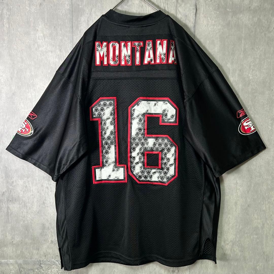 希少デザイン NFL 49ers ジョー・モンタナ ゲームシャツ メッシュ 黒