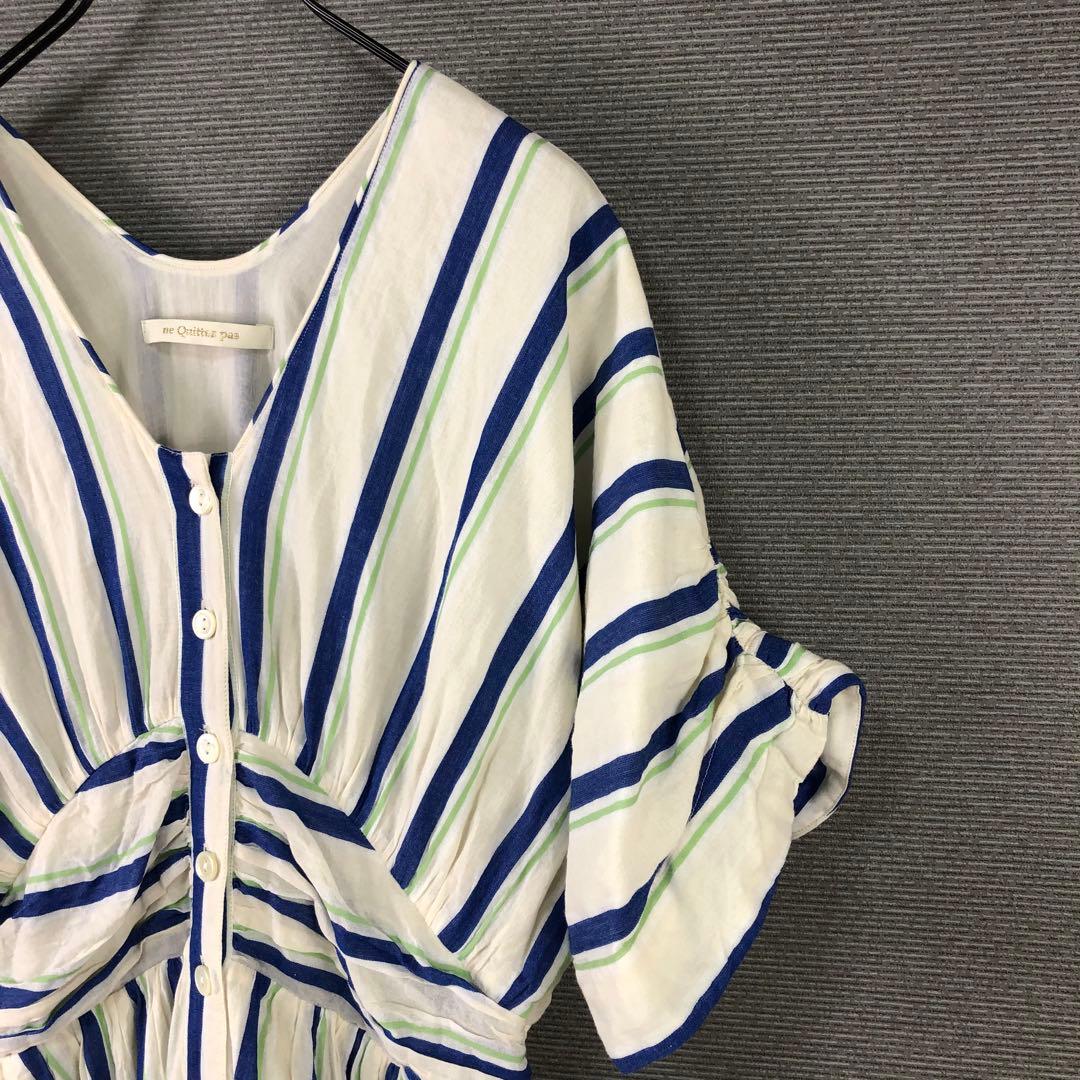 ヌキテパ コットンボイル ストライプ ウエストギャザードレス S ベージュ