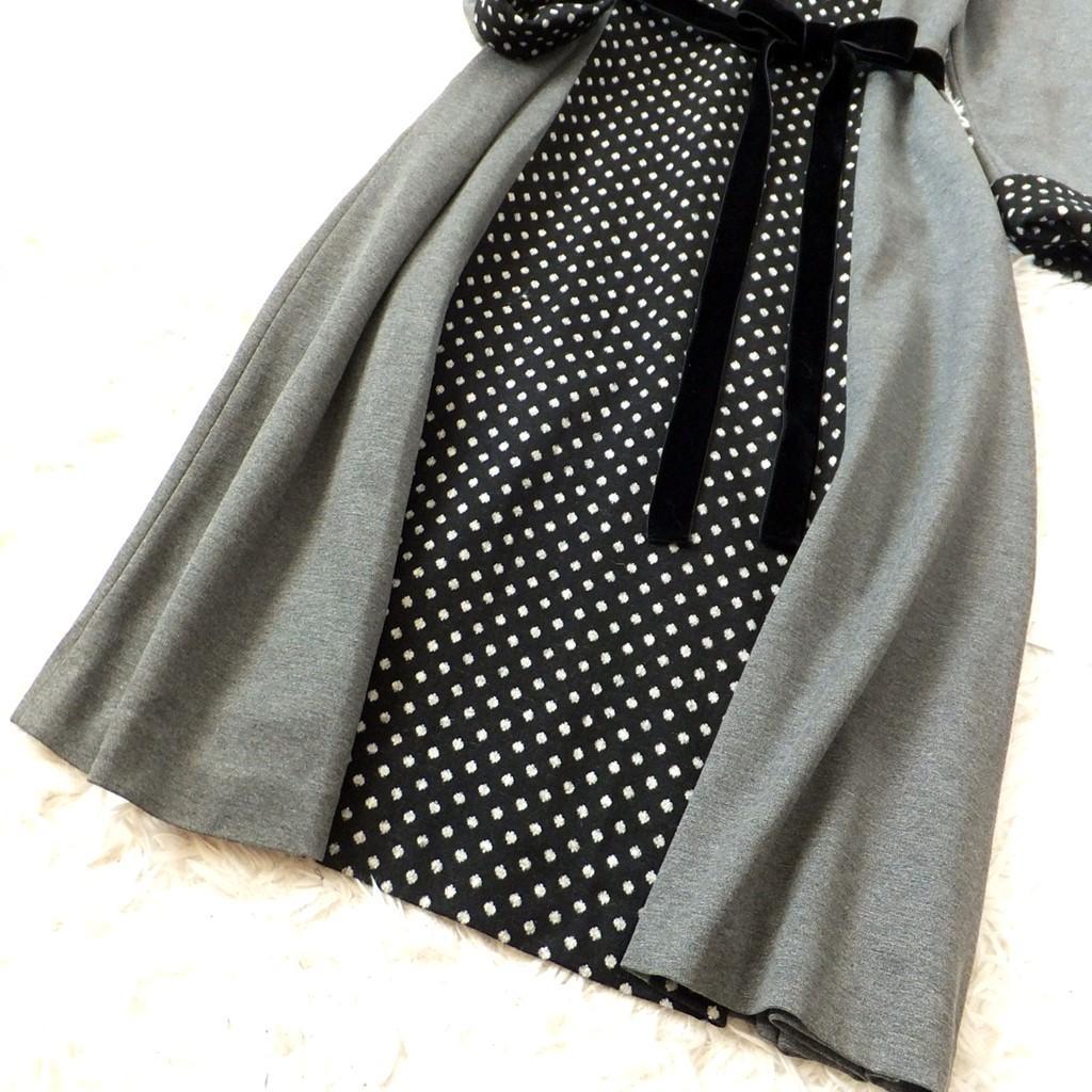 ◆レリアン◆美品◆レーヨンポンチ×ドットジャガード◆異素材フレアワンピース