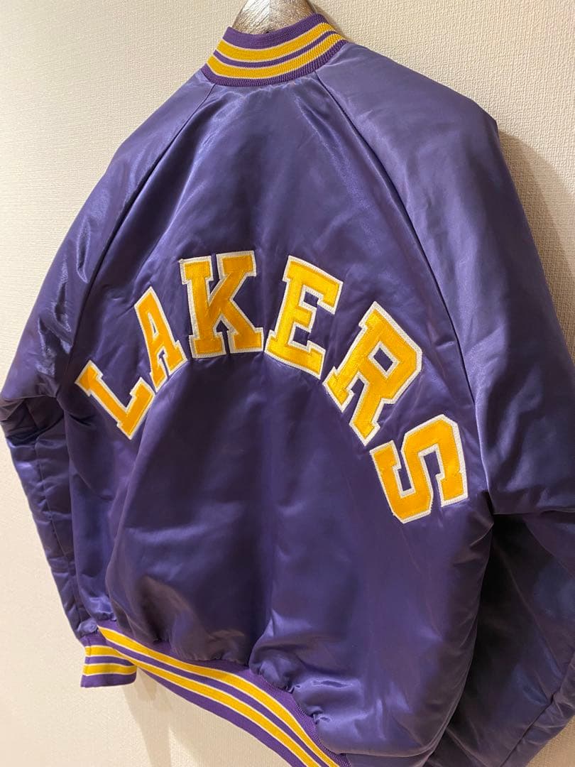 90s　chalk line　サテン　スタジャン　レイカーズUSA製　L