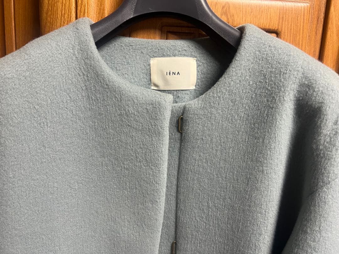 IENA イエナ ラムウールノーカラーコート 34 サックスブルー