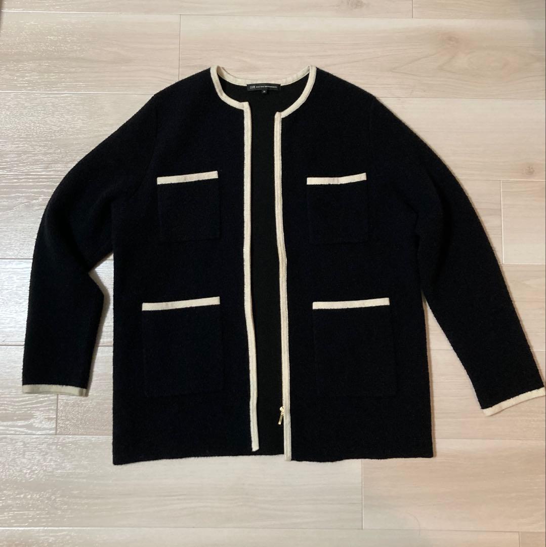 今季【23区】ミニブークレニット バイカラージャケット ブラック×ホワイト 38
