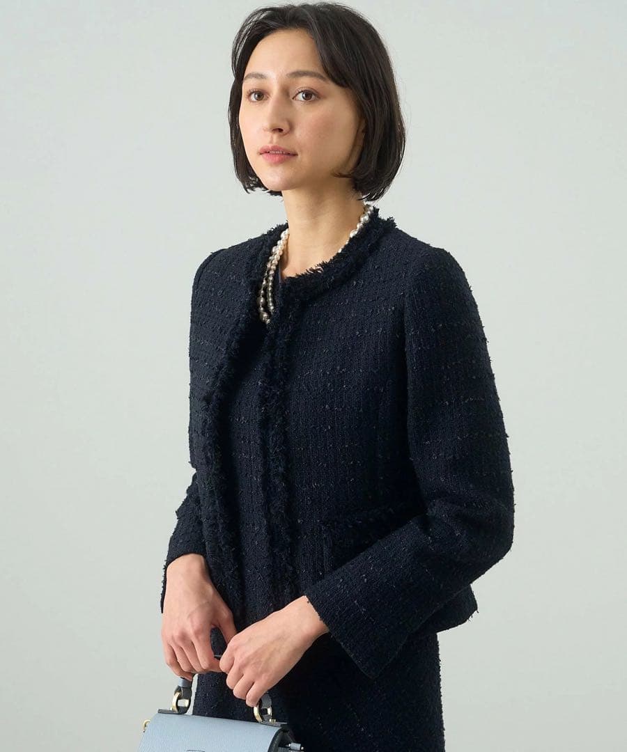 アナイANAYI ミックスツィードノーカラー ジャケット36