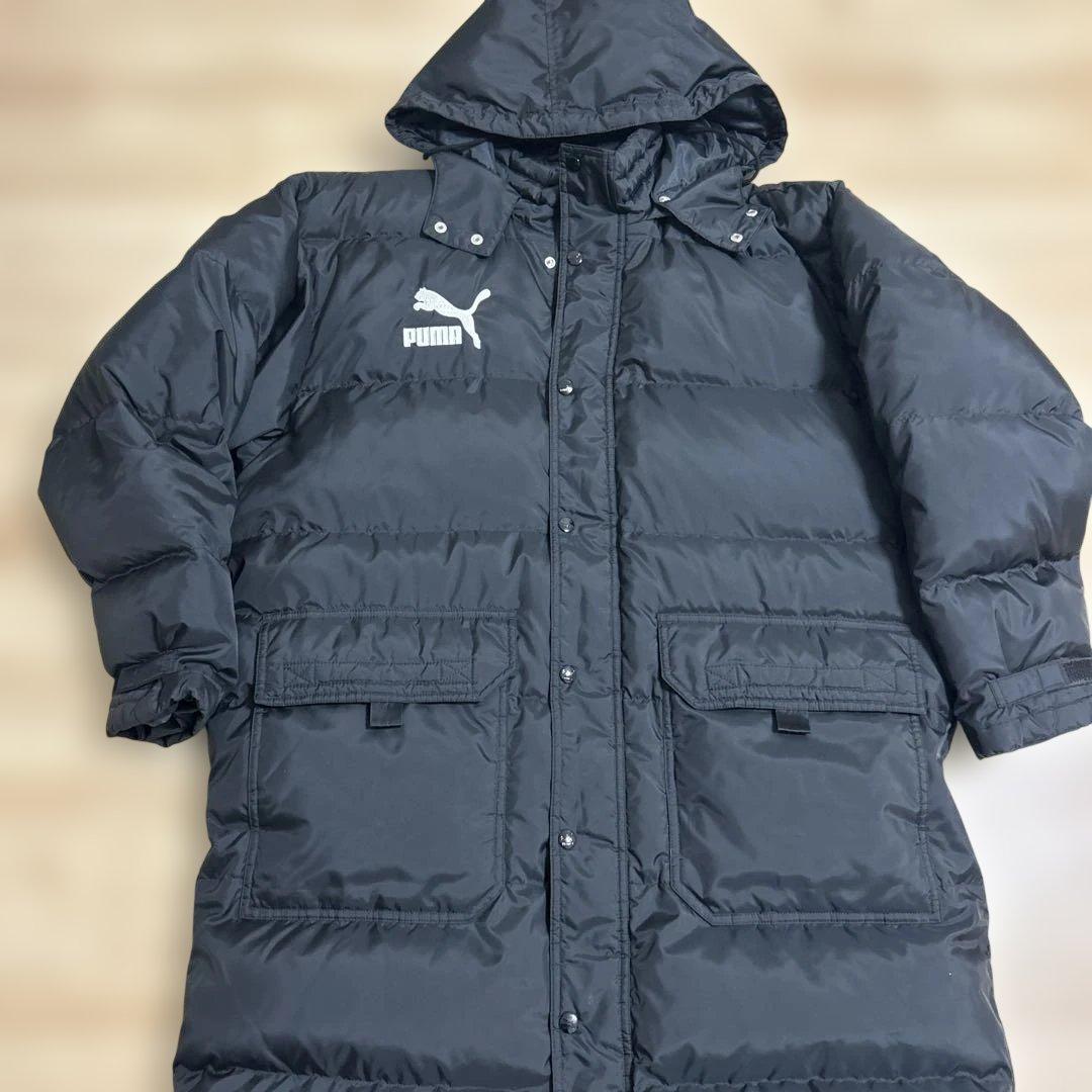【美品】プーマ ロングダウンジャケット ベンチコート 黒 ブラック L〜O