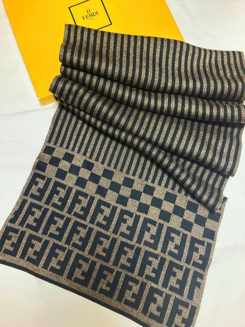 FENDI フェンディ ズッカ柄 マフラー WOOLブラウン×ブラックイタリア製
