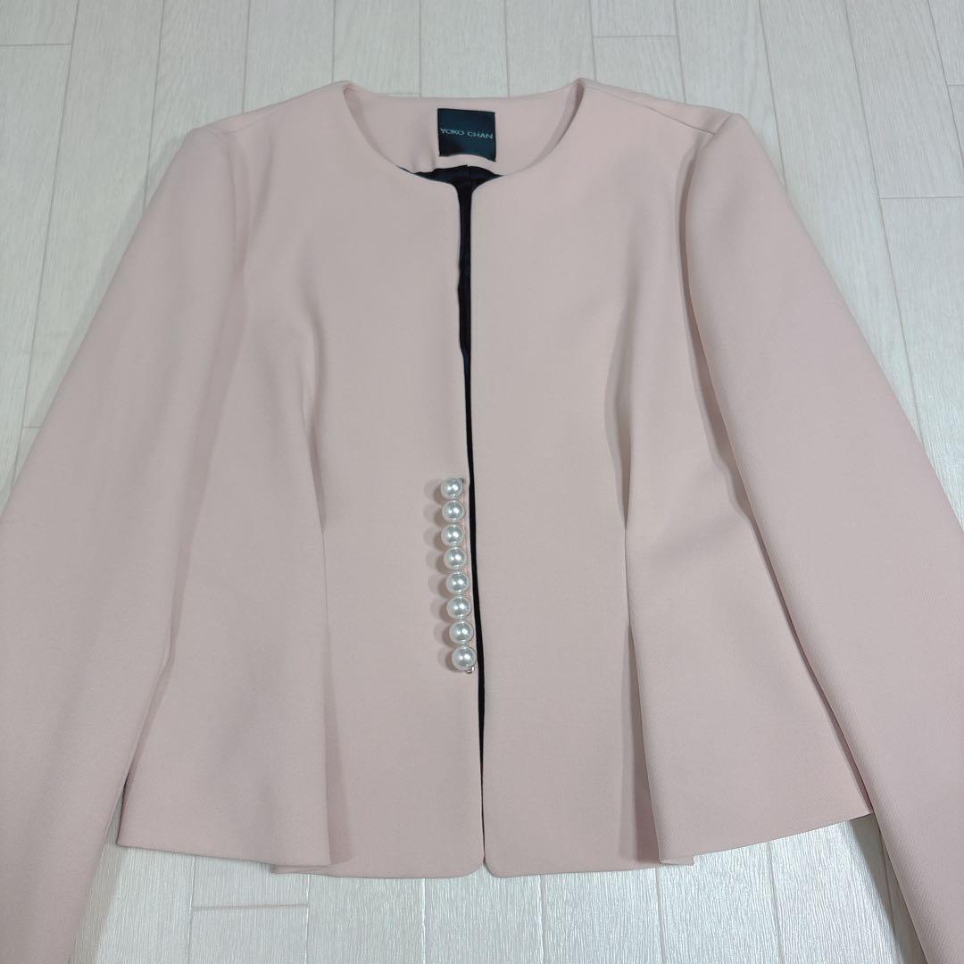 美品 YOKOCHAN ヨーコチャン パールノーカラージャケット ピンク 40