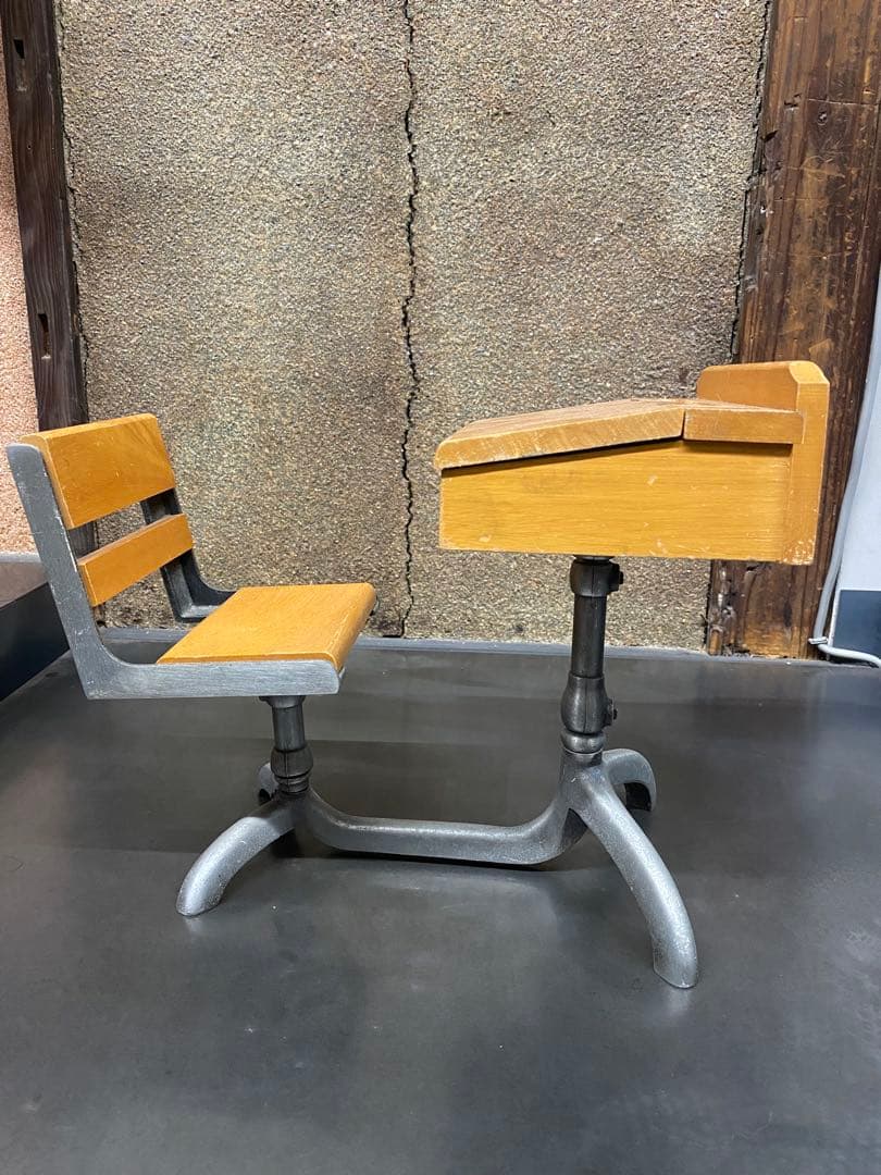 ヴィンテージ ミニチュア 学習デスク&チェア 木製 収納付き vintage