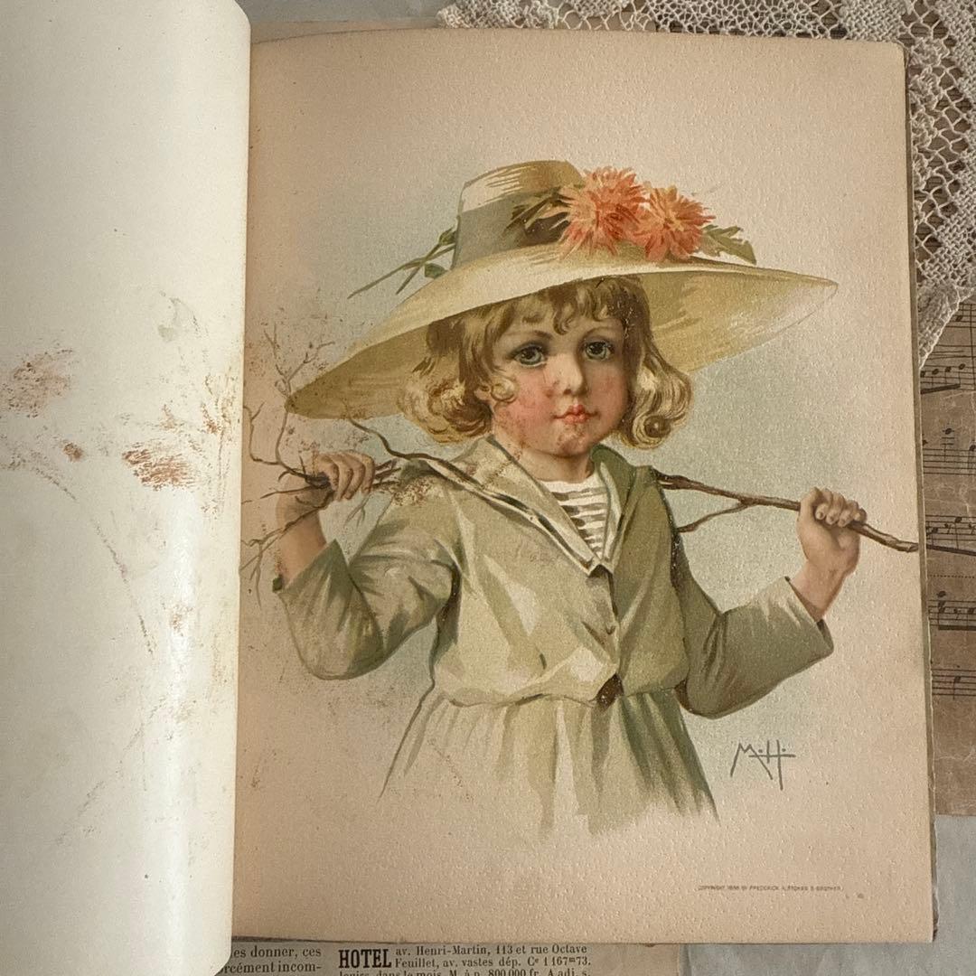 稀少1888年アンティーク美しい挿絵の絵本　洋書　古書ジャンクジャーナル額装にも