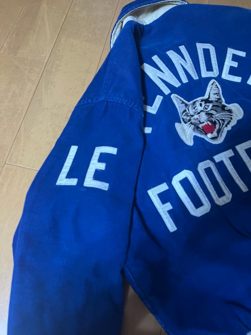 Rennoc スタジャン　コーデュロイ　青　猫刺繍　古着　ヴィンテージ