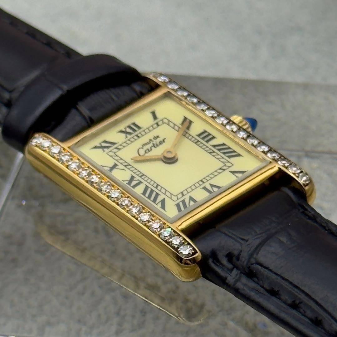 新品仕上 カルティエ プレマストタンクSM ダイヤベゼル 手巻 時計
