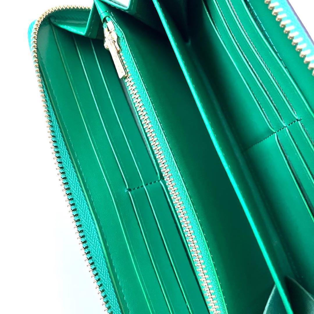 COACH コーチ レザー ラウンド 長財布 ストラップつき グリーン