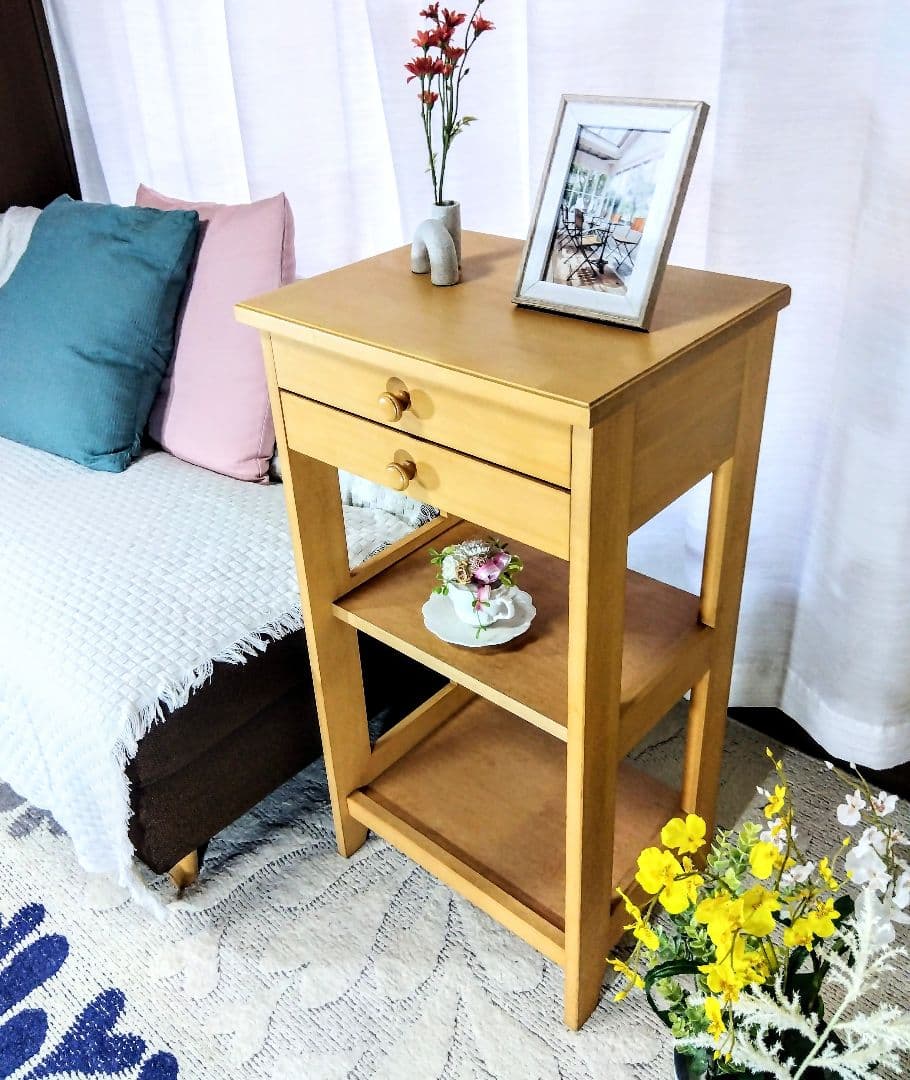 ナチュラルウッド サイドテーブル　サイドキャビネット　ナイトテーブル