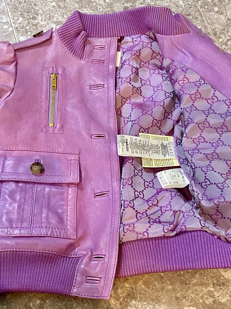 GUCCI キッズ　牛革レザー ジャケット 女児　パープル　110cm kids