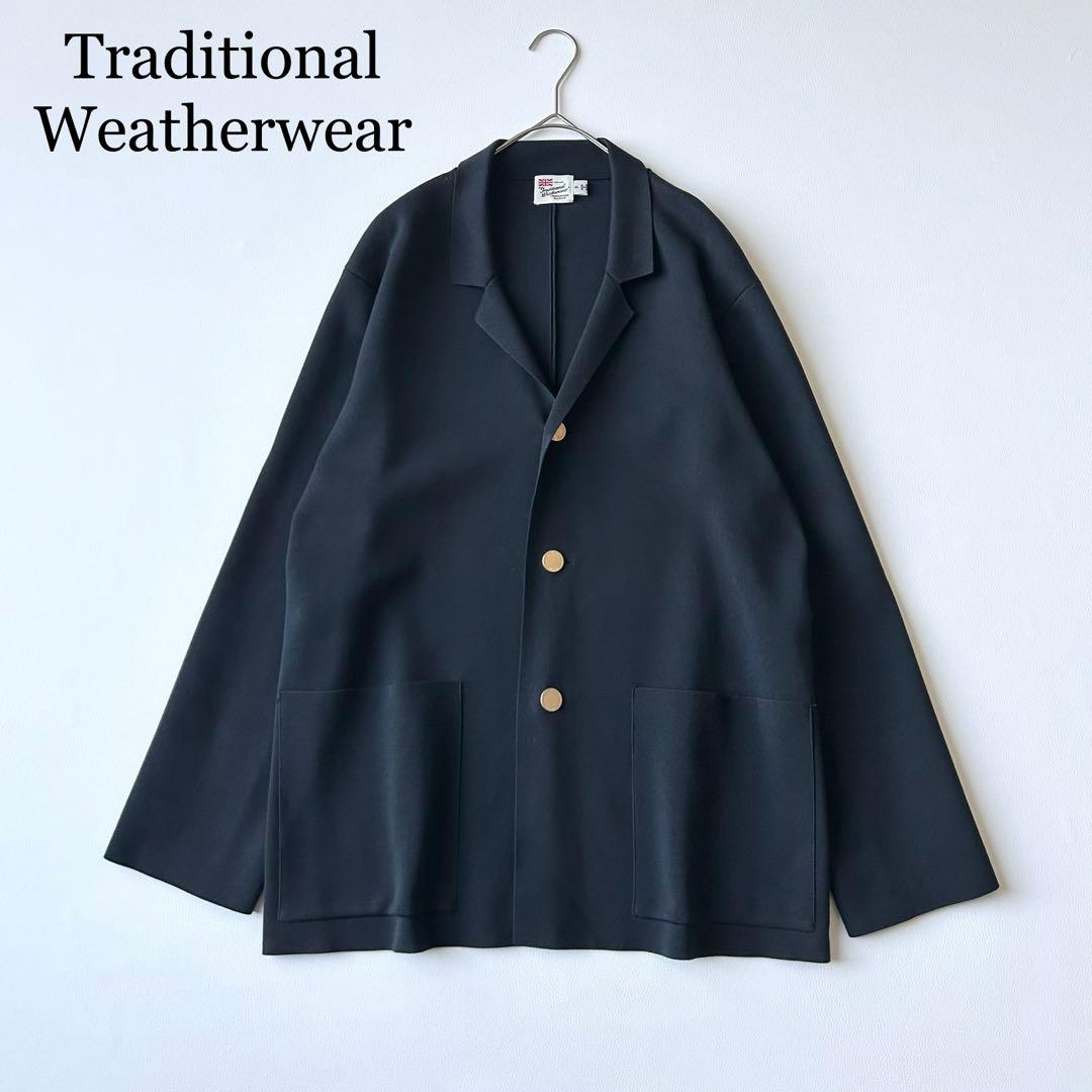 3036yトラディショナルウェザーウェア 金ボタンニットジャケット 紺 S