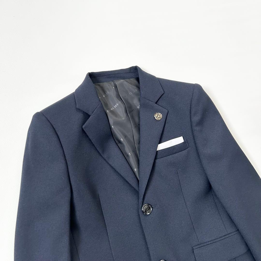 1229y美品 ビームス 男の子スーツ4点セット チェック 紺 140