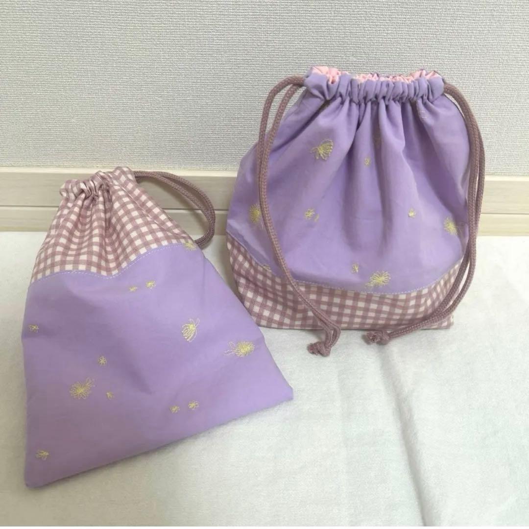 入園入学セット　【マーガレットヌビ×くすみピンク】　女の子　レッスンバッグ　紫