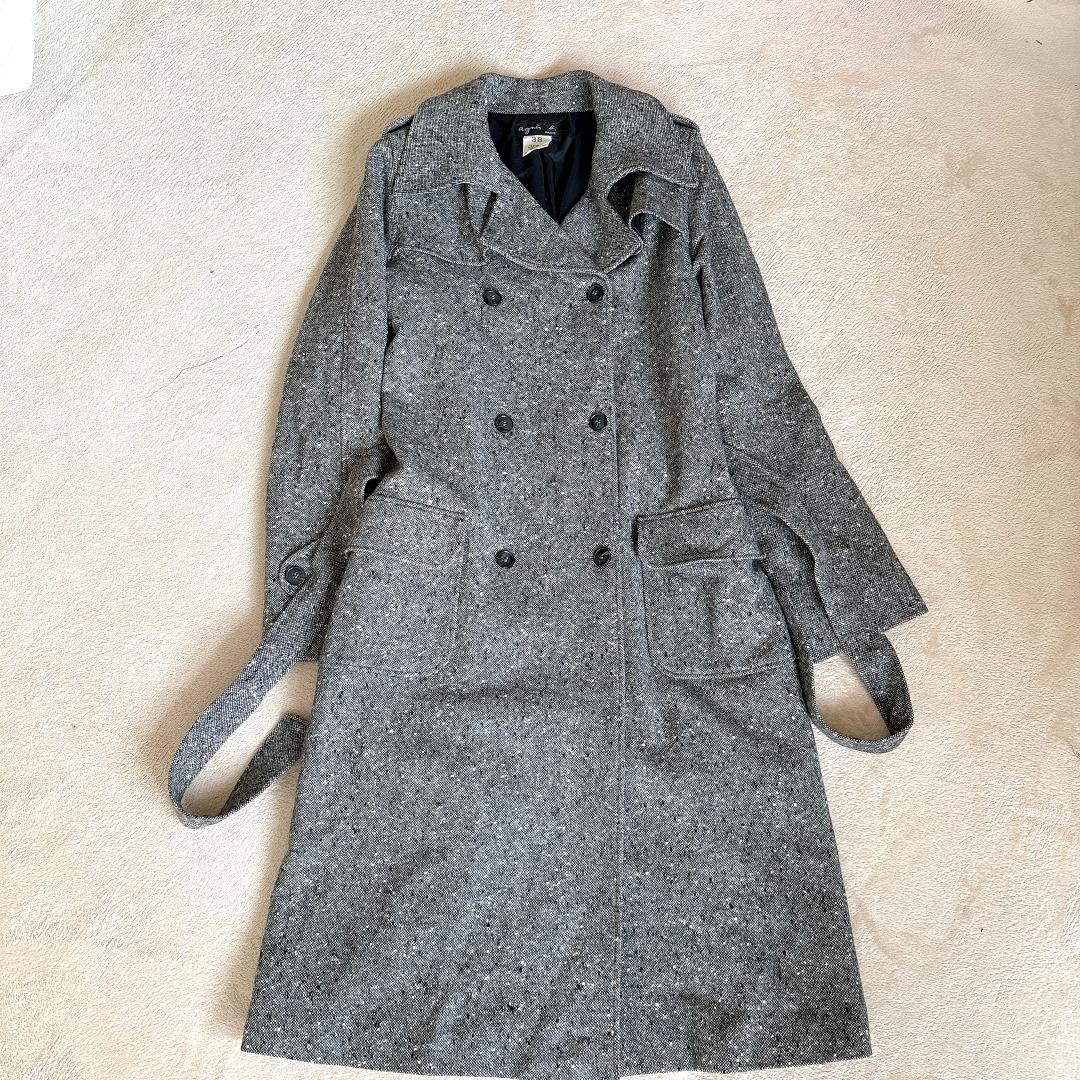 アニエスべー⭐️アンゴラ混 ミックスツイード チェスターコート ベルト付き 38