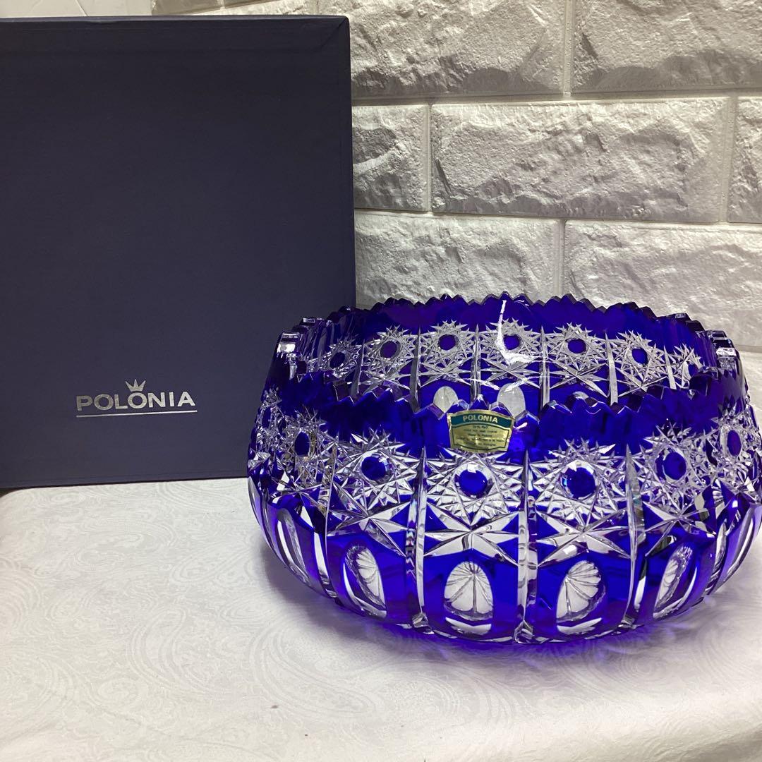 U 未使用　POLONIA　クリスタル　カット　ガラスボウル　切子　25ｃｍ