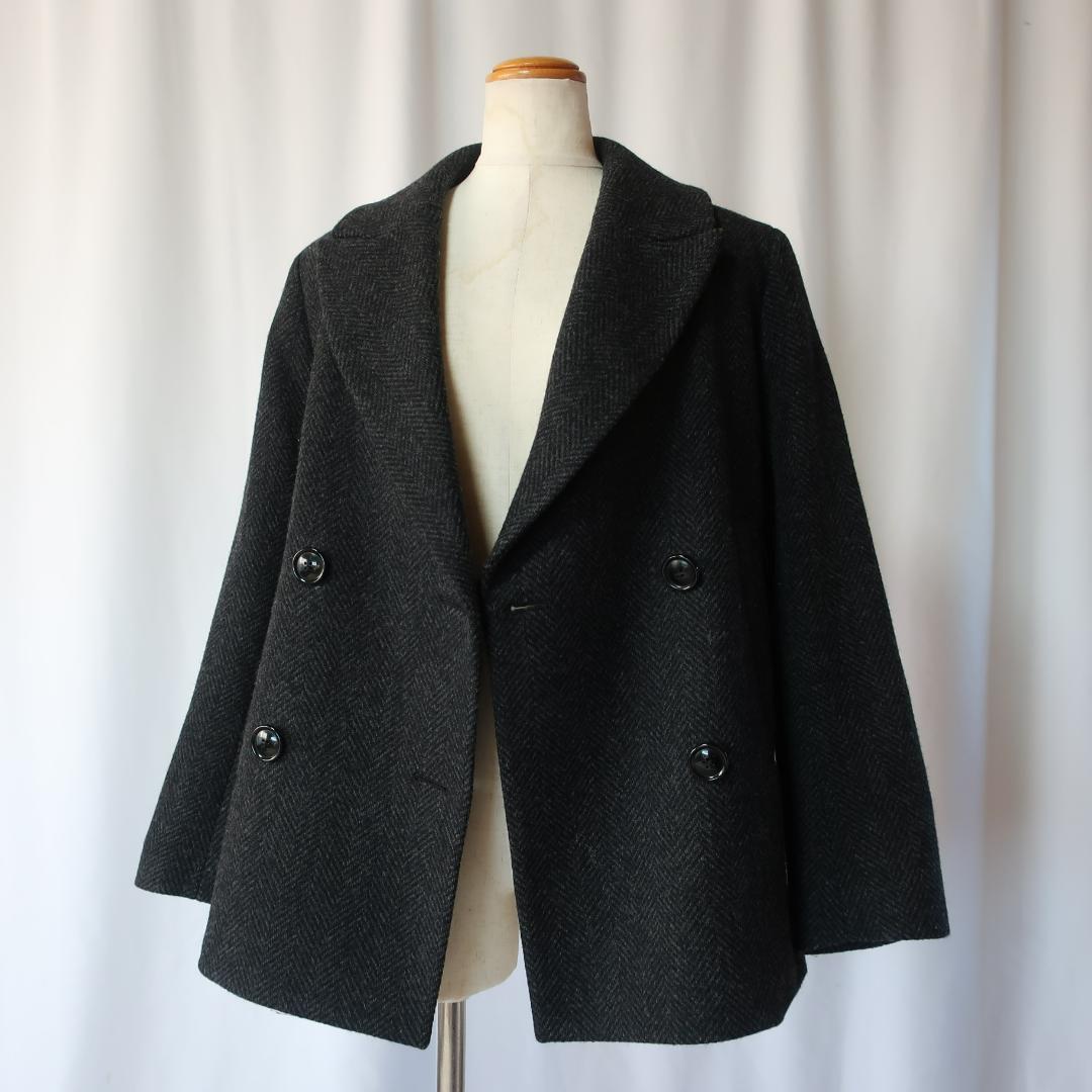 アンタイトル バルキーヘリンボン ショートピーコート ヘリンボーン柄 グレー 2