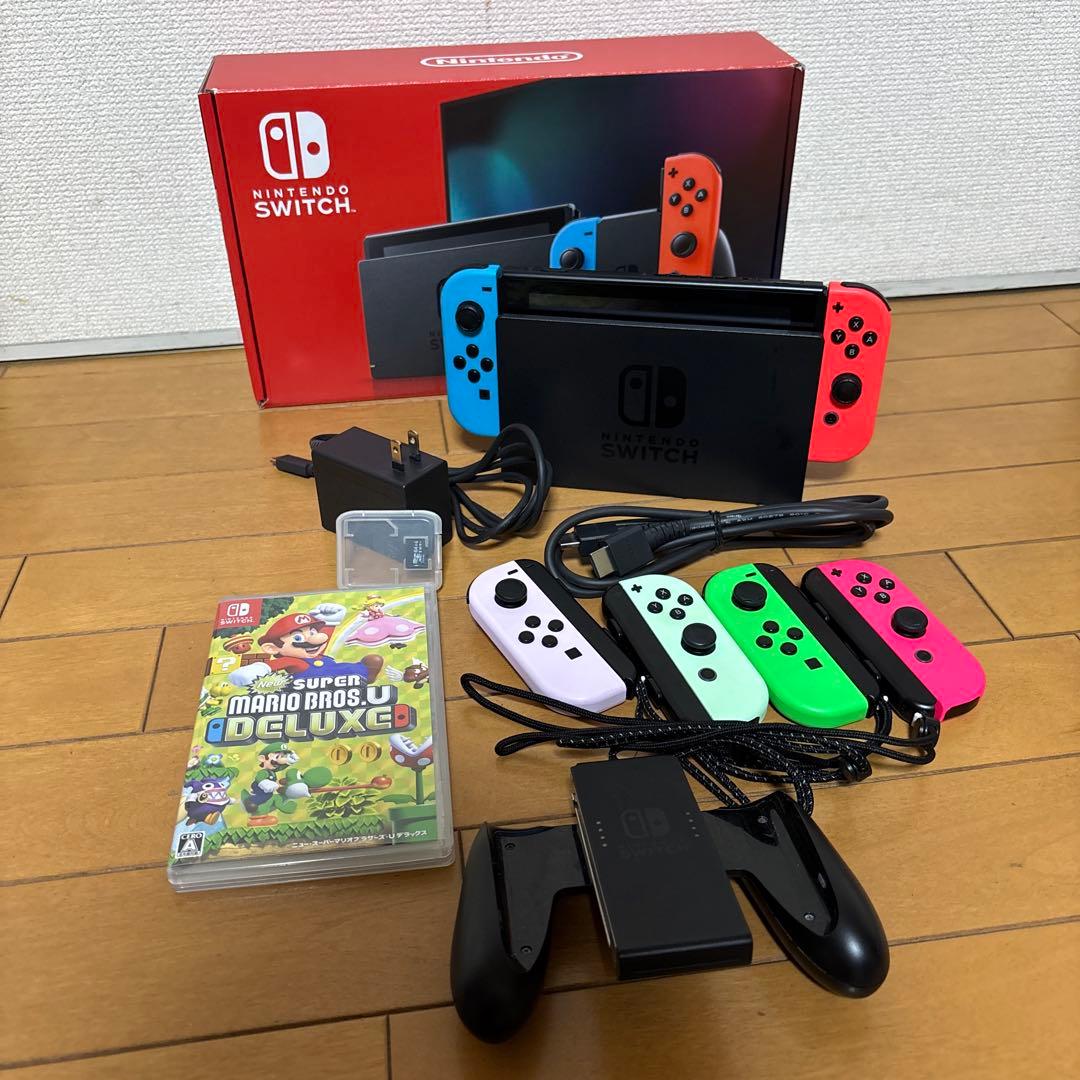 Nintendo Switch本体、マリオU、Joy-Con3組、microSD