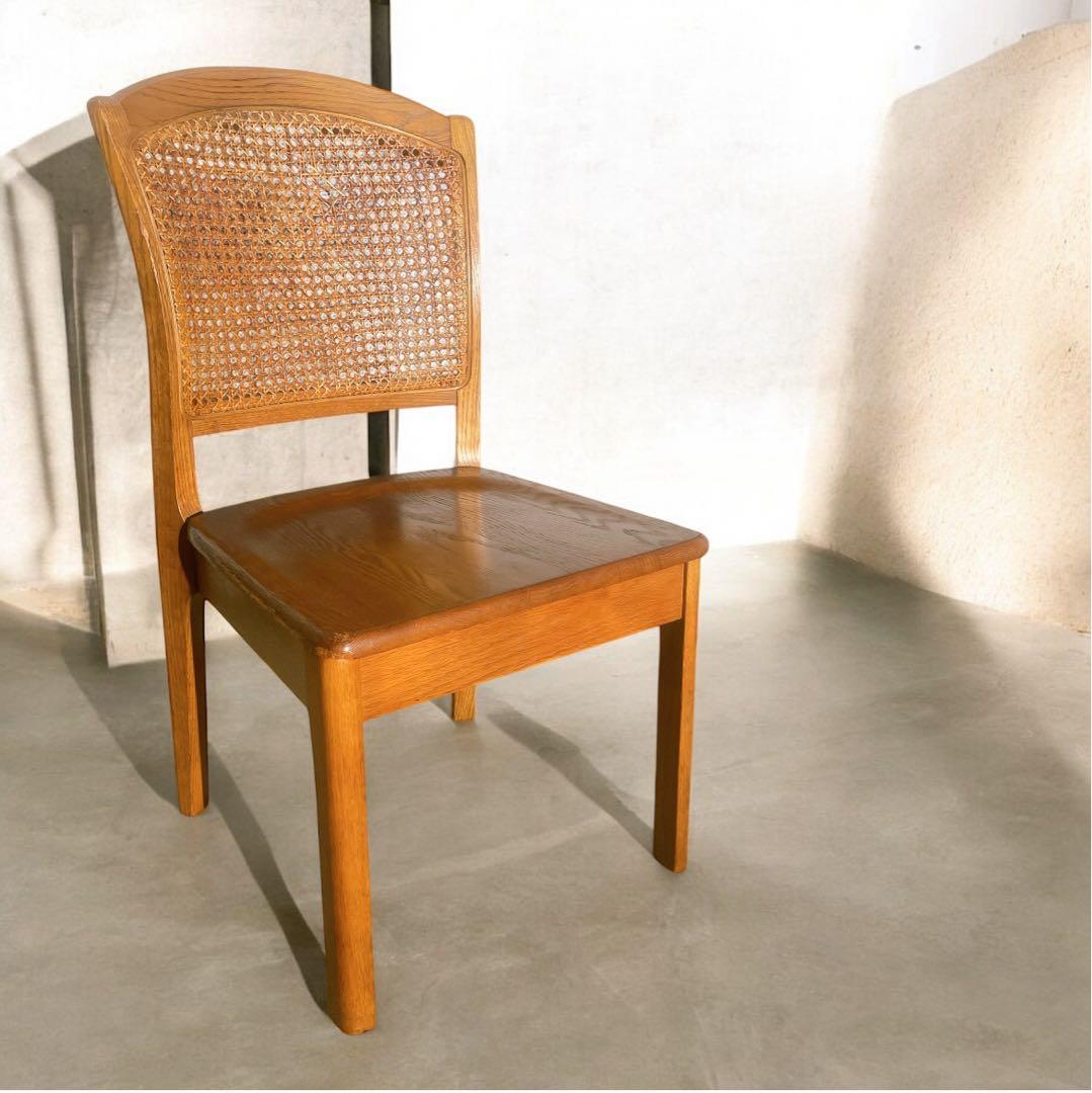 【希少①】マルニ maruni 木製ダイニングチェア ラタン 籐 旧ロゴ 椅子