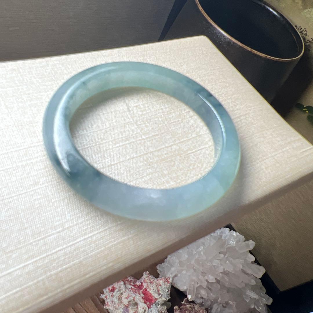本翡翠、個性的水墨画、 氷糯種バングル　〜51.5