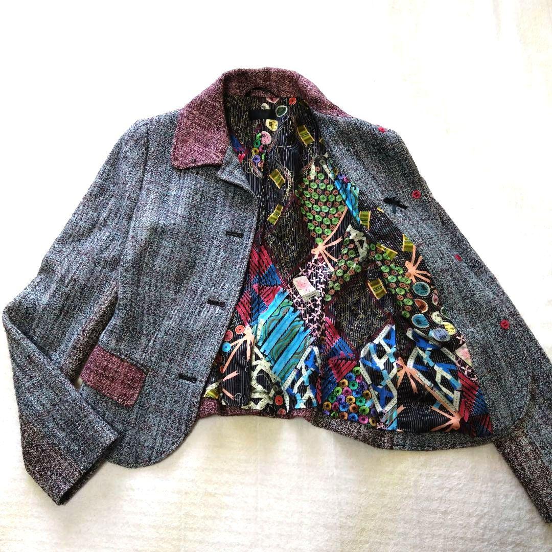 ポールスミス テーラードジャケット ツイード グレー ボルドー バイカラー L